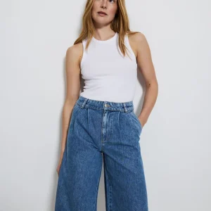 Blue Denim Pleat Front Bermuda Shorts